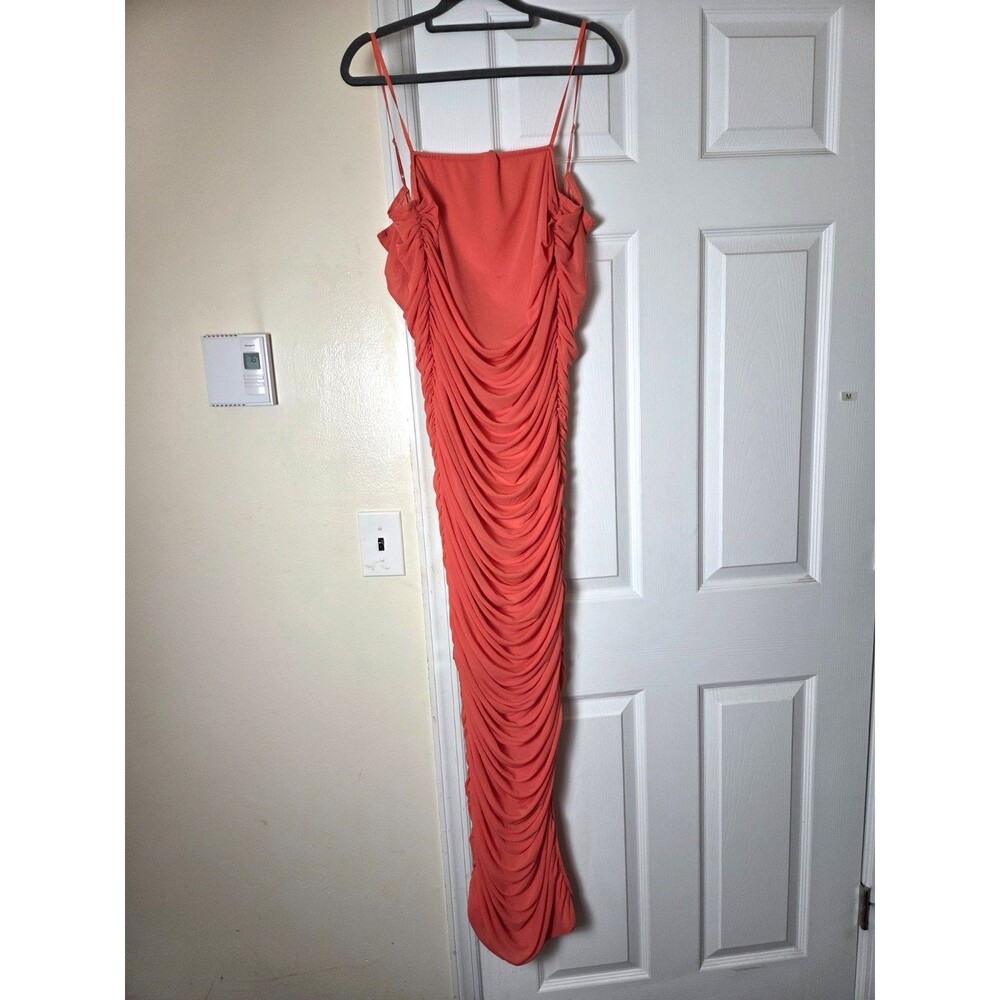 Orange Sleeveless Maxi Dress for Women Cascading Fabric Lined Gown Elegant Wear